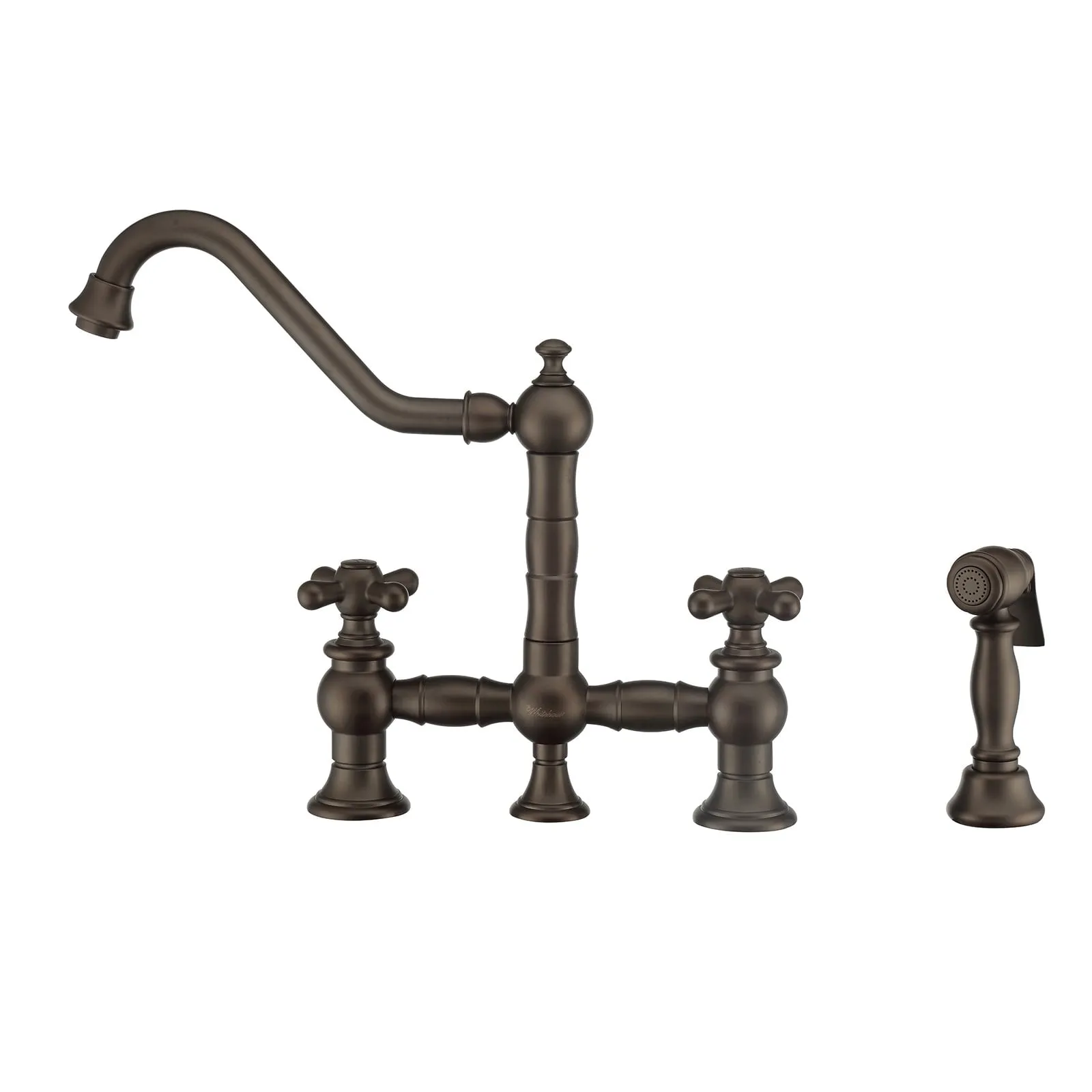 Whitehaus WHKBTCR3-9201-NT-ORB Vintage III Plus Bridge Faucet with Swivel Spout and Side Spray