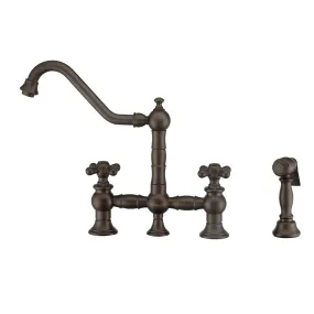 Whitehaus WHKBTCR3-9201-NT-ORB Vintage III Plus Bridge Faucet with Swivel Spout and Side Spray